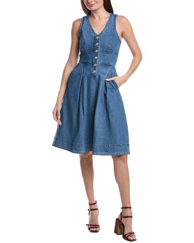 Avec Les Filles Button Front Sleeveless Denim Fit & Flare Dress In Blue