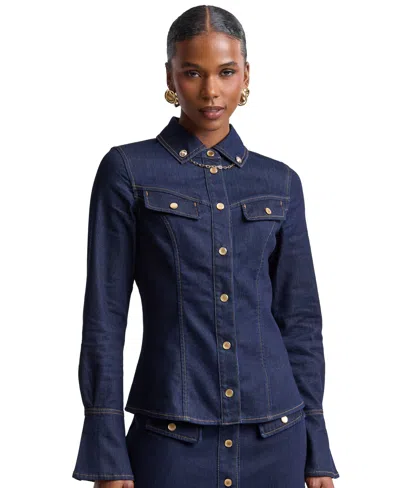 Avec Les Filles Button-front Collared Top In Fell Wash