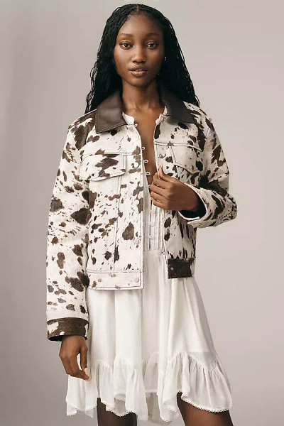 Avec Les Filles Calf Hair Trucker Jacket In Brown