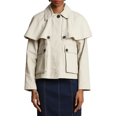 Avec Les Filles Cape Detail Cotton Jacket In Neutral