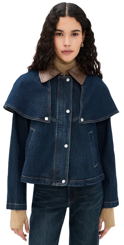 Avec Les Filles Stretch Denim Cape Jacket In Blue