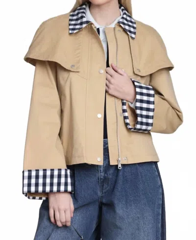 Avec Les Filles Cape Jacket With Gingham In Brown