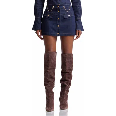 Avec Les Filles Chain Detail Button Front Denim Miniskirt In Blue