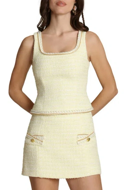 Avec Les Filles Chain Trim Sleeveless Tweed Top In Yellow