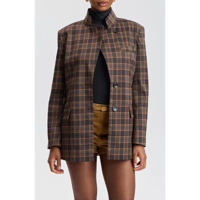 Avec Les Filles Check Boxy Blazer In Mocha Check