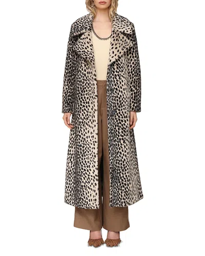 Avec Les Filles Cheetah Print Belted Faux Fur Maxi Coat In Gray