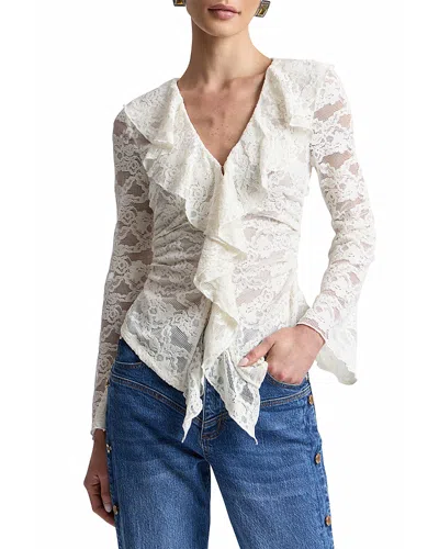 Avec Les Filles Chenille Lace Ruffle Cardigan Top In White