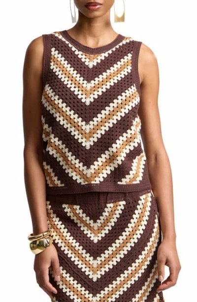 Avec Les Filles Chevron Crochet Sleeveless Top In Multi