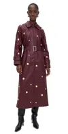 Avec Les Filles Studded Faux Ever Leather Belted Trench Coat In Purple