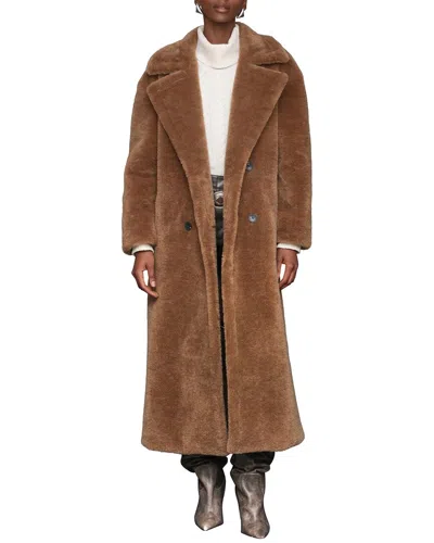 Avec Les Filles Double Breasted Faux Fur Long Coat In Brown