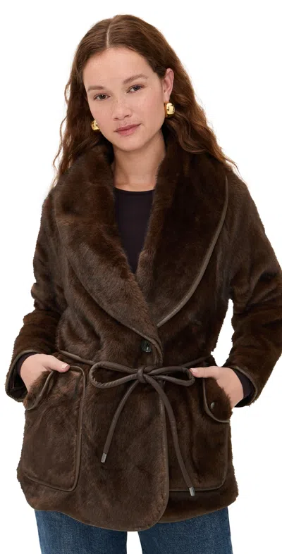 Avec Les Filles Coat Shawl Collar Coat With Binding Espresso In Brown
