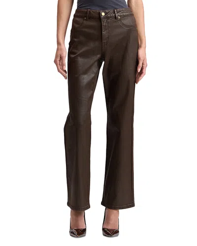 Avec Les Filles Coated High Rise Bootcut Jeans In Brown Coated