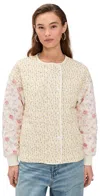 Avec Les Filles Collarless Quilted Bomber Jacket White Pink/yellow Floral In White Pink/yellow Floral