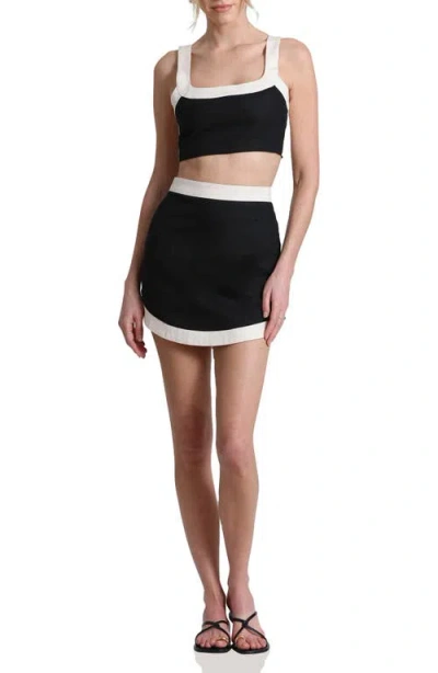 Avec Les Filles Colorblock Linen Blend Crop Top & Miniskirt Set In Black-ivory