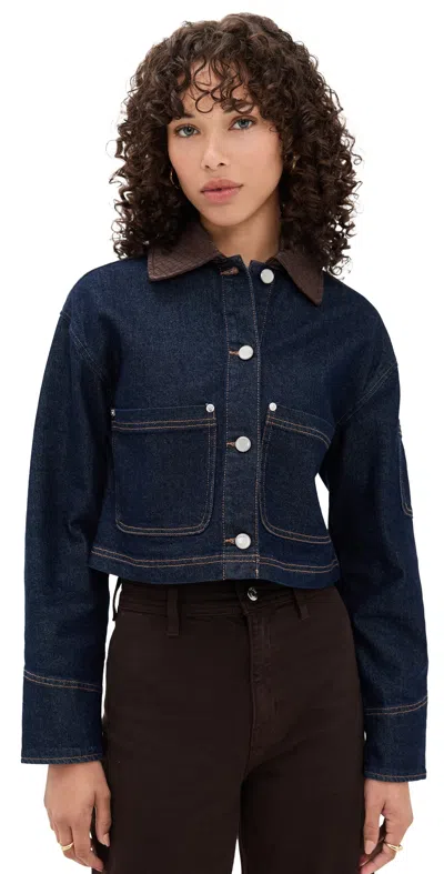 Avec Les Filles Crop Denim Jacket In Blue