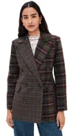 Avec Les Filles Combo Collar Hourglass Blazer Olive-burgundy Plaid Multi In Brown