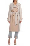 Avec Les Filles Combo Plaid Double-breasted Cotton Trench Coat In Beige
