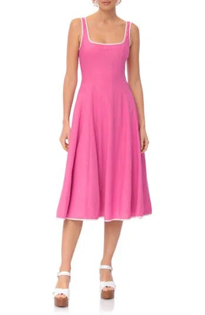 Avec Les Filles Contrast Edge Fit & Flare Midi Dress In Fuchsia