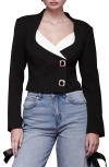 Avec Les Filles Contrast Lapel Crop Jacket In Black