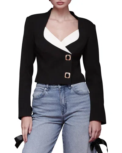Avec Les Filles Contrast Lapel Cropped Blazer In Black & White