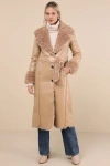 Avec Les Filles Cool Nights Tan Vegan Leather Shearling Coat In Tan