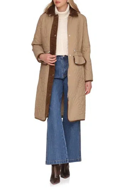 Avec Les Filles Corduroy Trim Hooded Quilted Coat In Brown