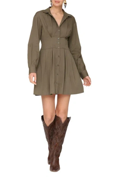 Avec Les Filles Corseted Long Sleeve Shirtdress In Gray