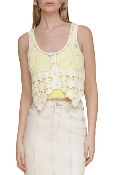 Avec Les Filles Cotton Blend Crochet Tank In Pastel Yellow