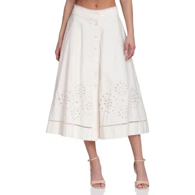 Avec Les Filles Cotton Eyelet A-line Midi Skirt In White