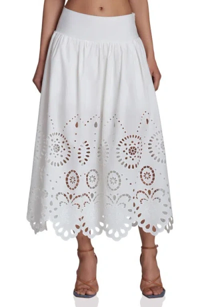 Avec Les Filles Cotton Eyelet Detail Midi Skirt In White