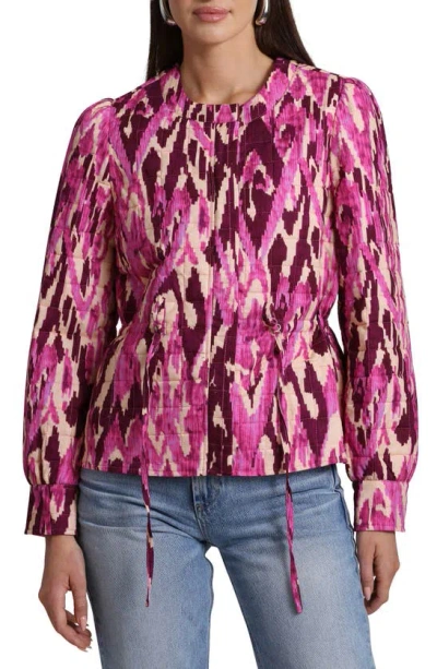 Avec Les Filles Cotton Quilted Peplum Jacket In Peony Ikat