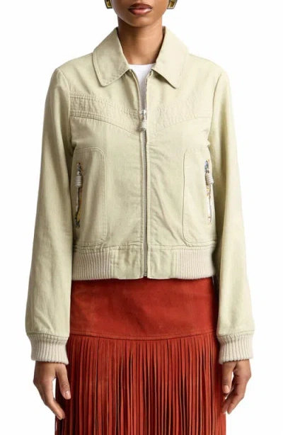 Avec Les Filles Cotton Zip Bomber Jacket In Neutral