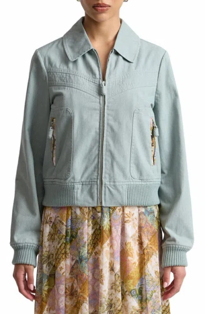 Avec Les Filles Cotton Zip Bomber Jacket In Green