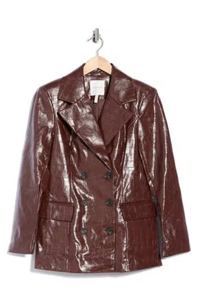 Avec Les Filles Croc Embossed Faux Leather Jacket In Brown