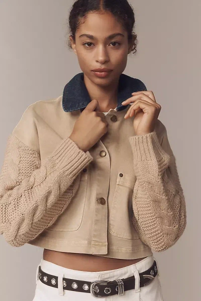 Avec Les Filles Crop Chore Jacket In Neutral