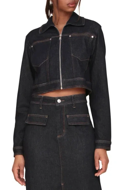 Avec Les Filles Crop Denim Jacket In Rinse Wash