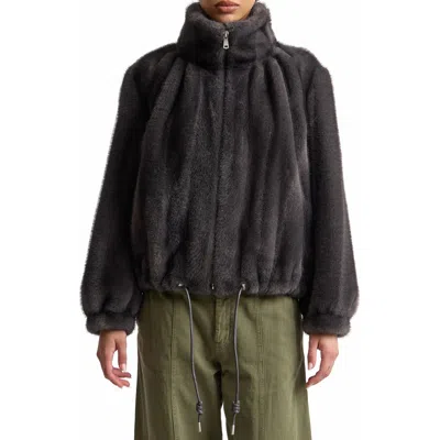 Avec Les Filles Crop Faux Fur Jacket In Gray