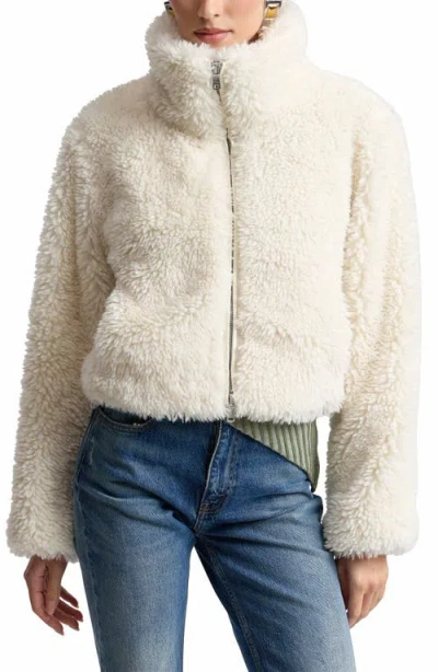 Avec Les Filles Crop Faux Shearling Zip Jacket In White