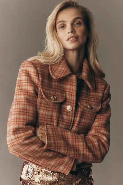 Avec Les Filles Crop Plaid Lady Jacket In Brown