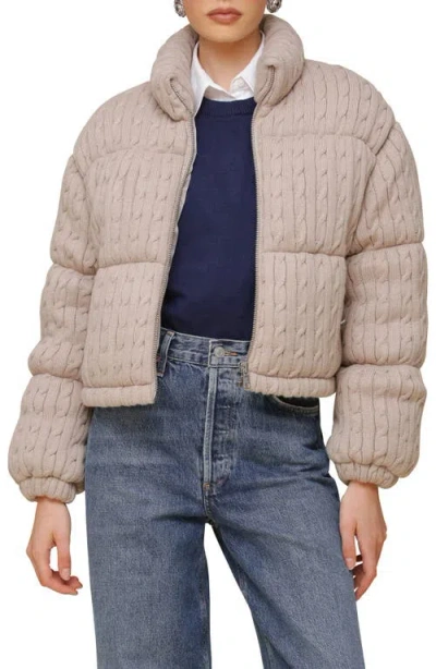 Avec Les Filles Crop Sweater Puffer Jacket In Beige