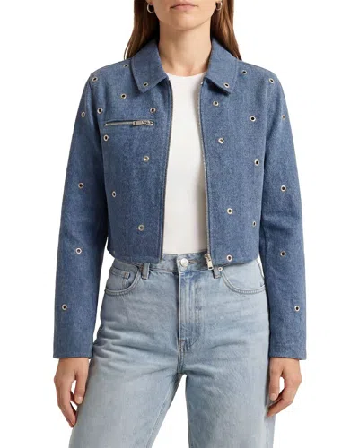 Avec Les Filles Crop Zip Front Jacket In Blue