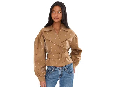 Avec Les Filles Cropped Belted Trench Coat In Brown