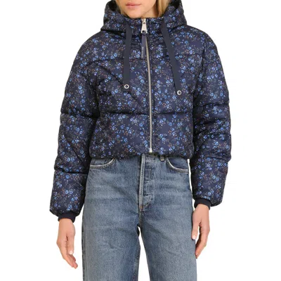 Avec Les Filles Cropped Hooded Puffer Coat In Blue