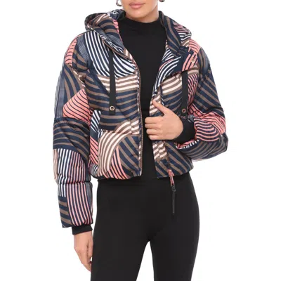 Avec Les Filles Cropped Hooded Puffer Coat In Deco Wave