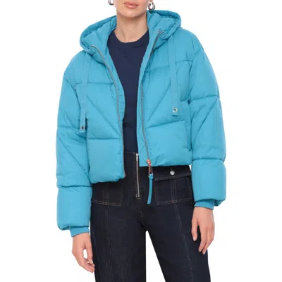 Avec Les Filles Cropped Hooded Puffer Coat In Larimar