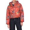 Avec Les Filles Cropped Hooded Puffer Coat In Spice Floral