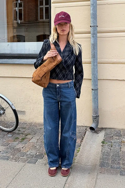 Avec Les Filles Cropped Knit Blazer Jacket In Blue