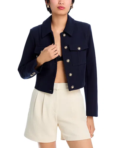 Avec Les Filles Cropped Military Jacket In Deep Navy