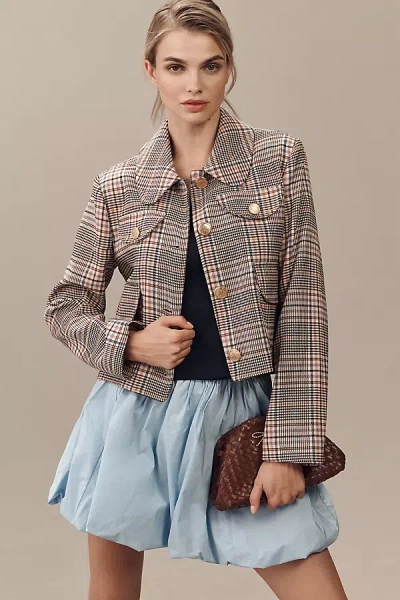Avec Les Filles Cropped Plaid Lady Jacket In Blue