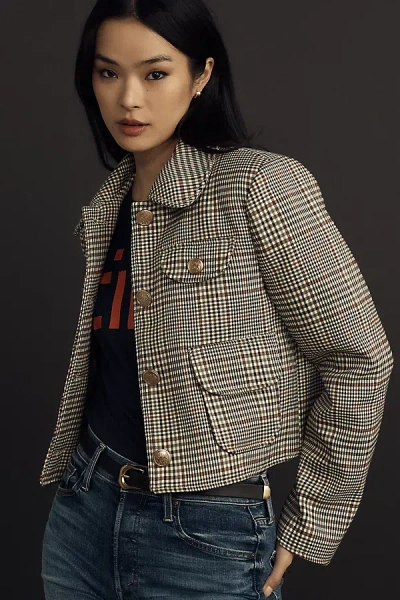 Avec Les Filles Cropped Plaid Lady Jacket In Multicolor